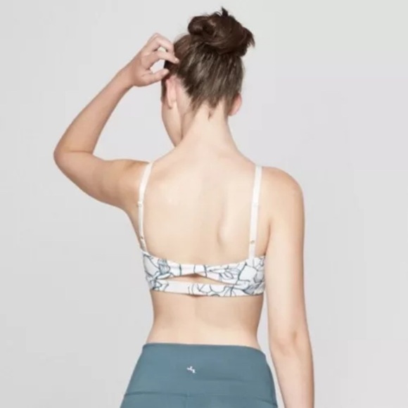 JoyLab Ruched White/Blue Floral Print Comfort Twist Back Sports‎ Bra size XS - Picture 2 of 11